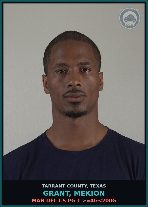 Booking mugshot of Grant, Mekion in Tarrant County