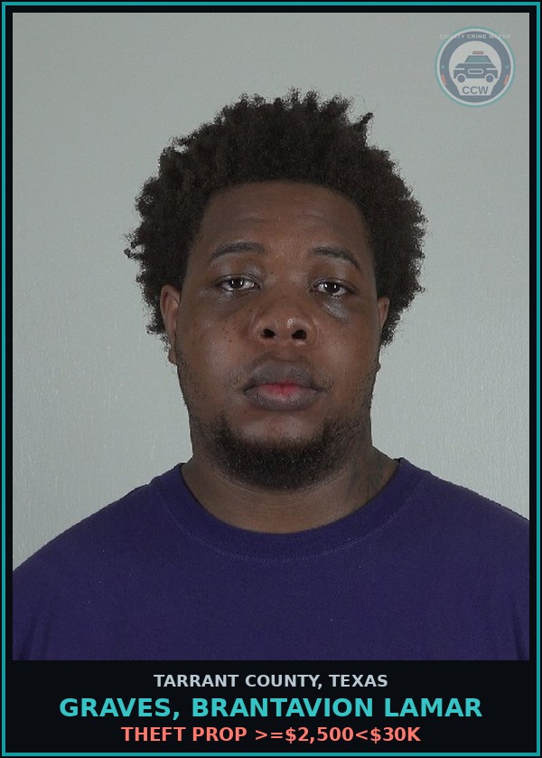 Booking mugshot of Graves, Brantavion Lamar in Tarrant County