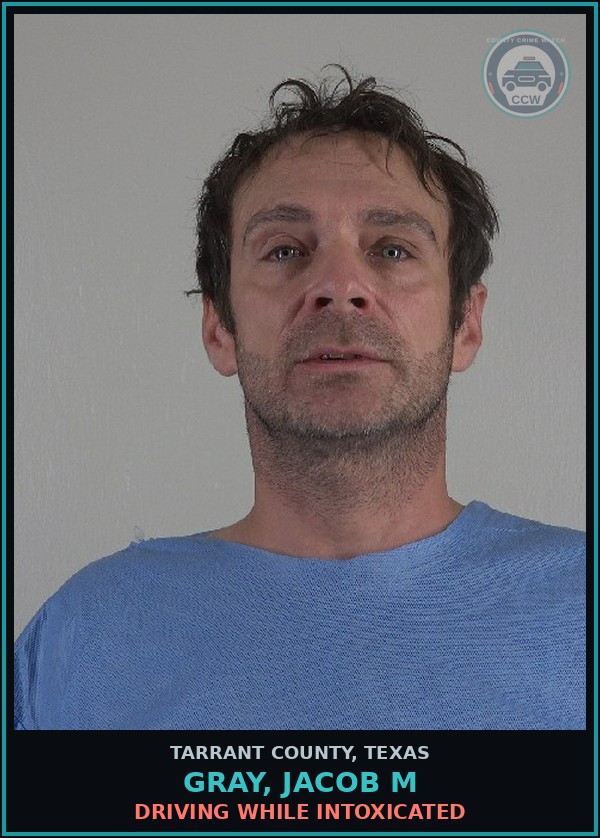 Booking mugshot of Gray, Jacob M in Tarrant County
