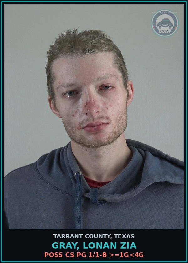 Booking mugshot of Gray, Lonan Zia in Tarrant County