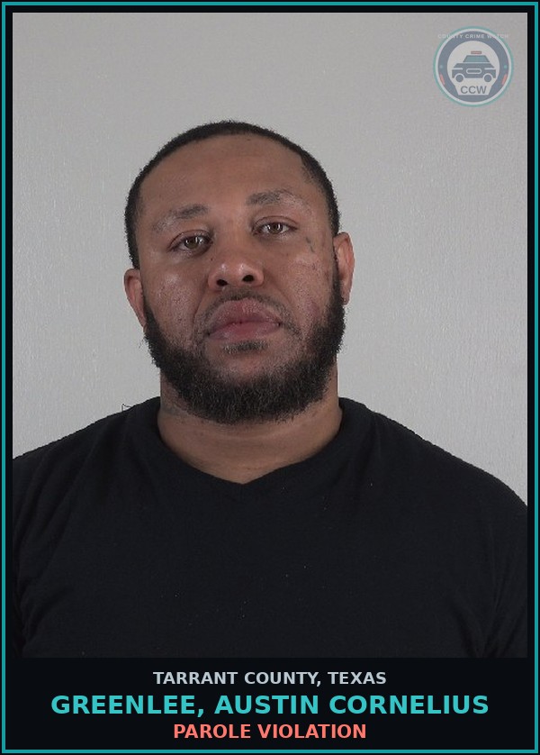Booking mugshot of Greenlee, Austin Cornelius in Tarrant County