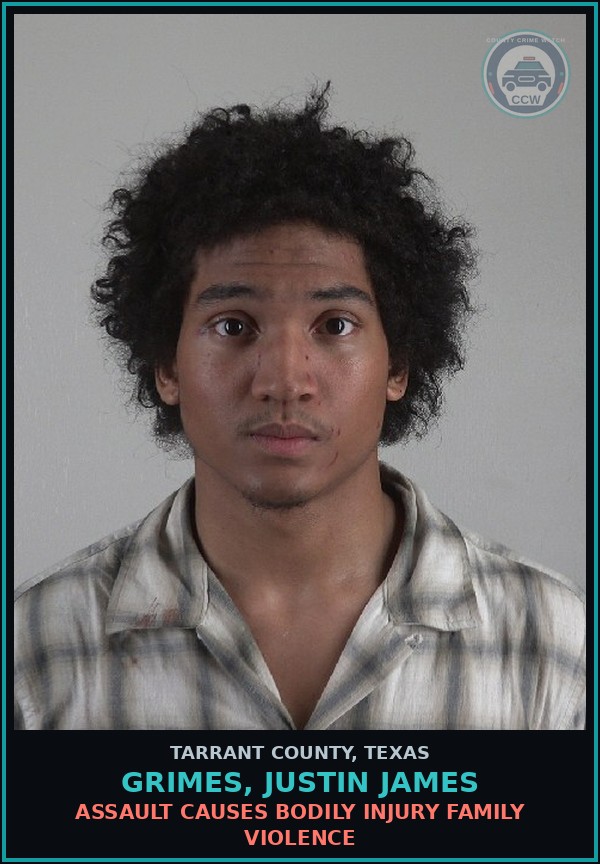 Booking mugshot of Grimes, Justin James in Tarrant County