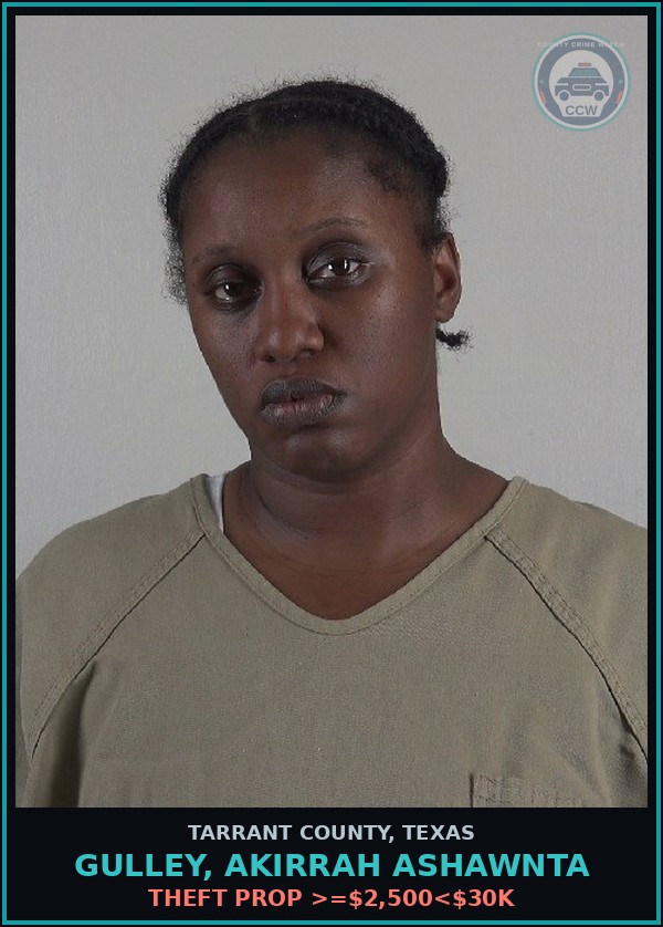 Booking mugshot of Gulley, Akirrah Ashawnta in Tarrant County