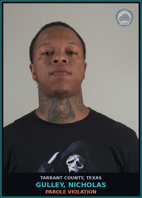 Booking mugshot of Gulley, Nicholas in Tarrant County