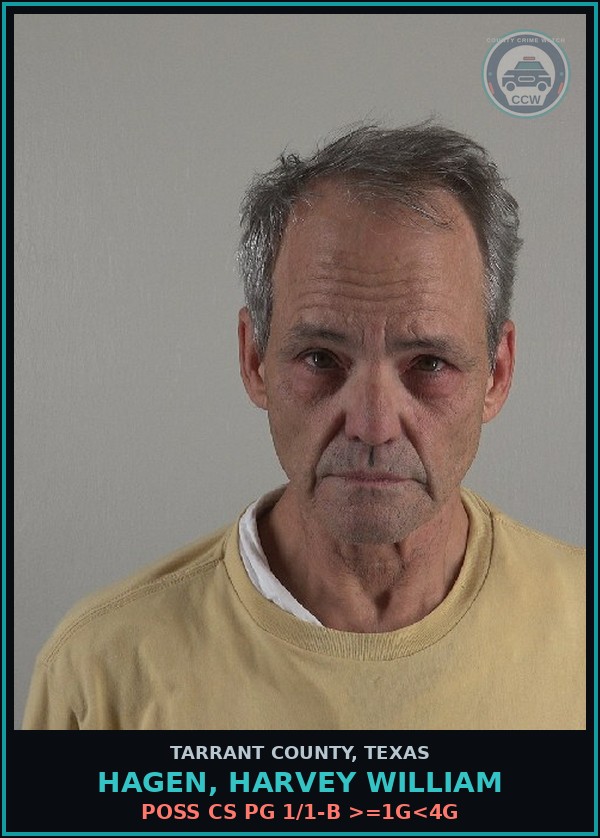 Booking mugshot of Hagen, Harvey William in Tarrant County