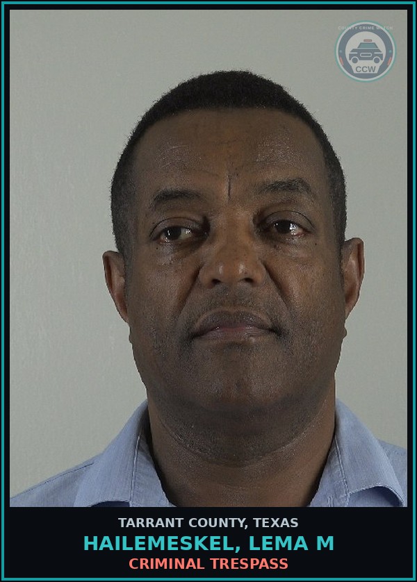 Booking mugshot of Hailemeskel, Lema M in Tarrant County