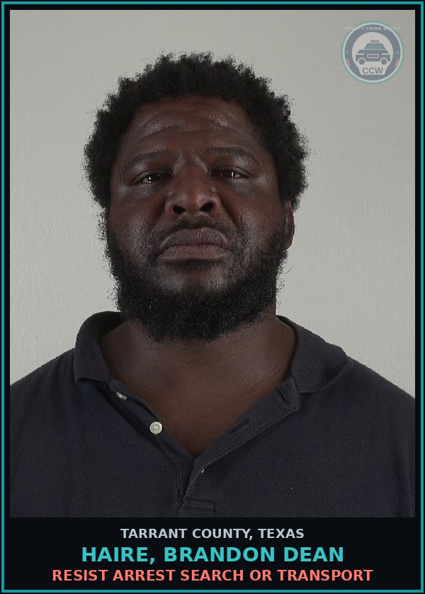 Booking mugshot of Haire, Brandon Dean in Tarrant County