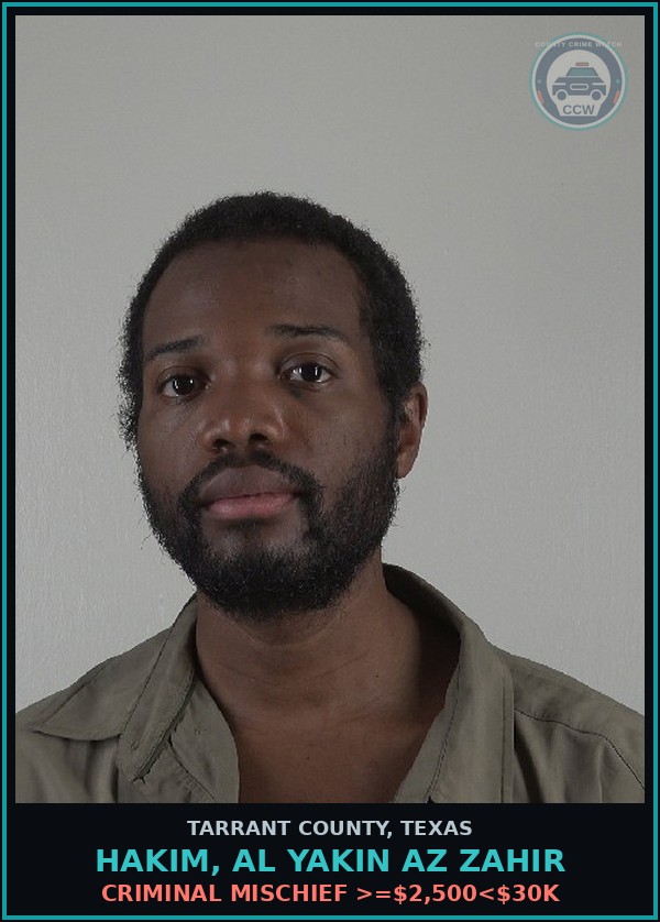 Booking mugshot of Hakim, Al Yakin Az Zahir in Tarrant County