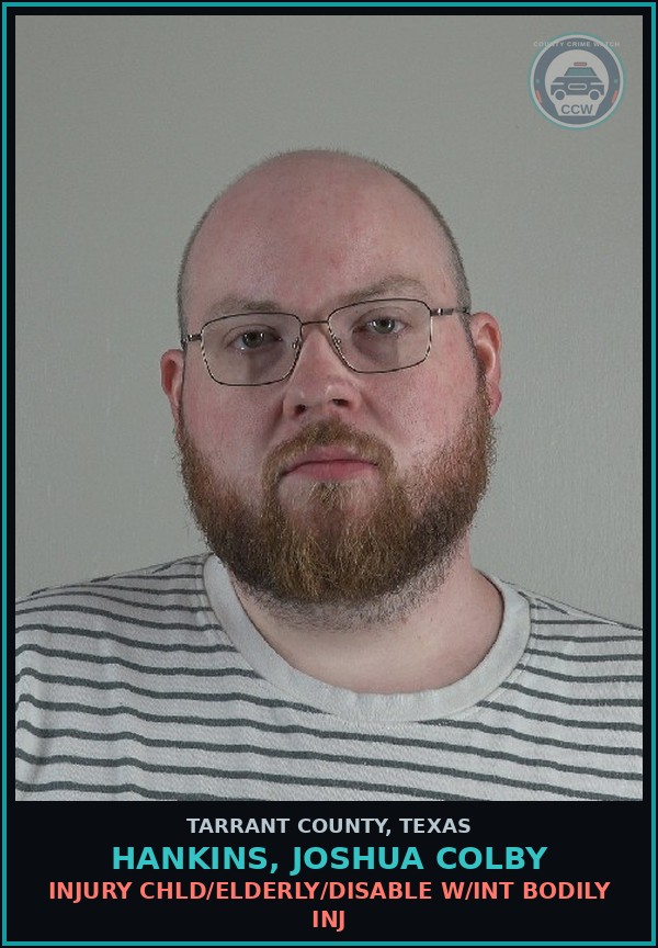 Booking mugshot of Hankins, Joshua Colby in Tarrant County