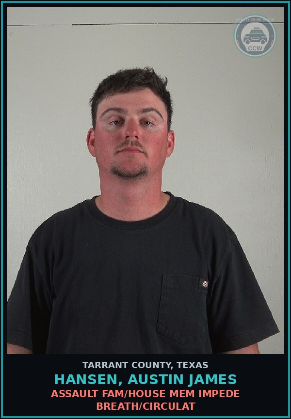 Booking mugshot of Hansen, Austin James in Tarrant County
