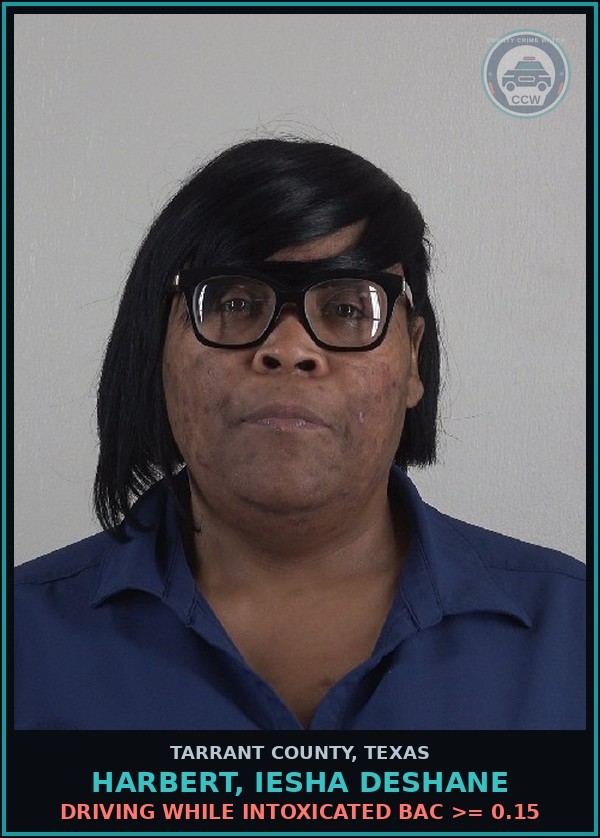 Booking mugshot of Harbert, Iesha Deshane in Tarrant County