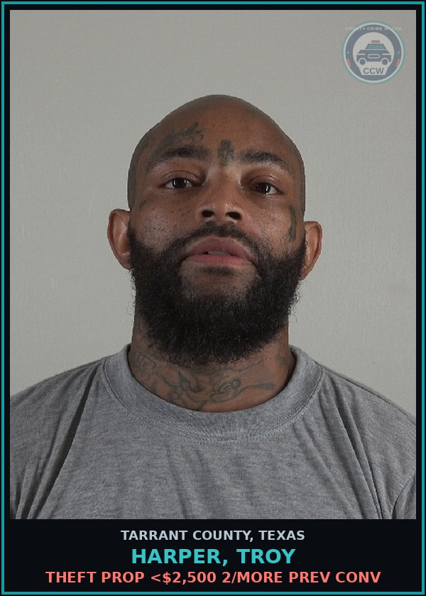 Booking mugshot of Harper, Troy in Tarrant County