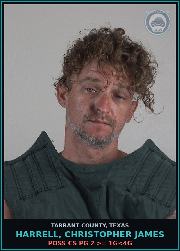 Booking mugshot of Harrell, Christopher James in Tarrant County