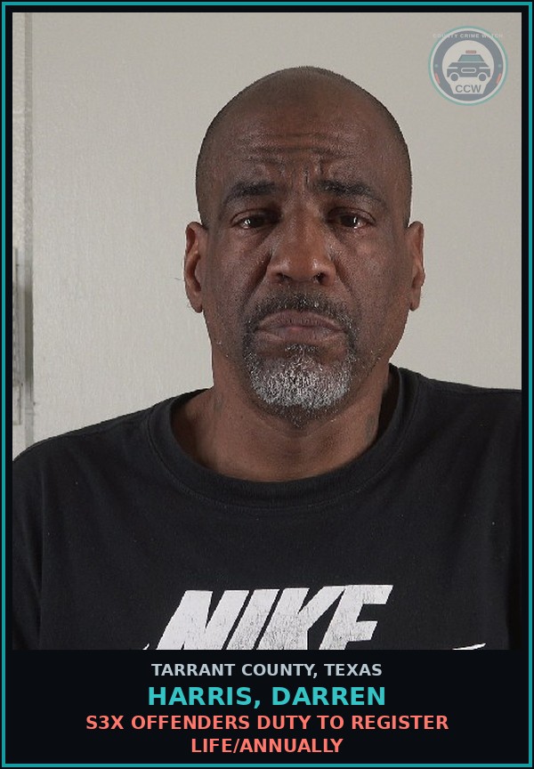 Booking mugshot of Harris, Darren in Tarrant County