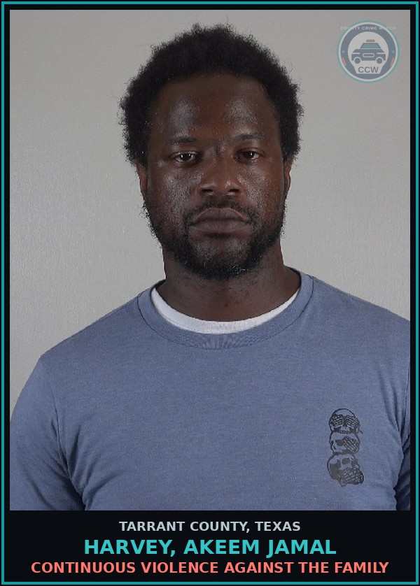 Booking mugshot of Harvey, Akeem Jamal in Tarrant County