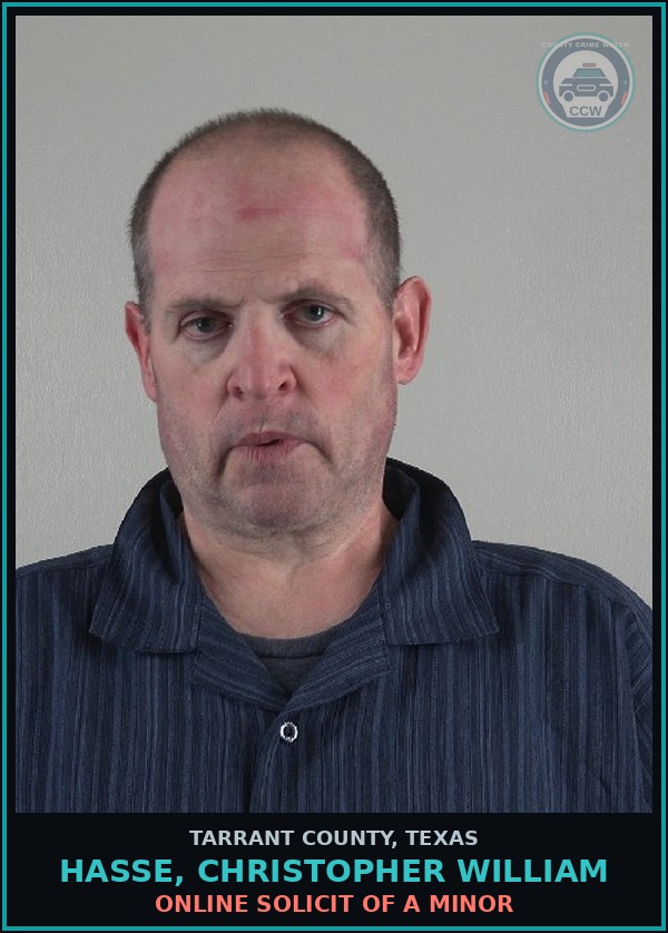 Booking mugshot of Hasse, Christopher William in Tarrant County