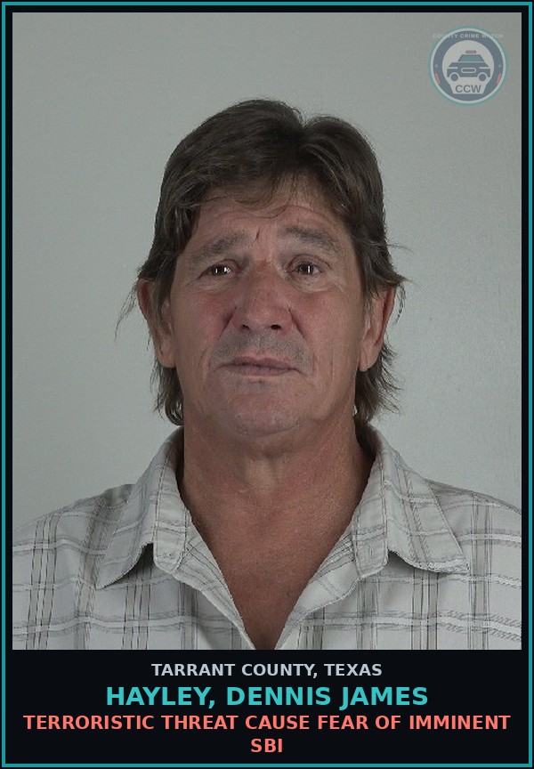 Booking mugshot of Hayley, Dennis James in Tarrant County