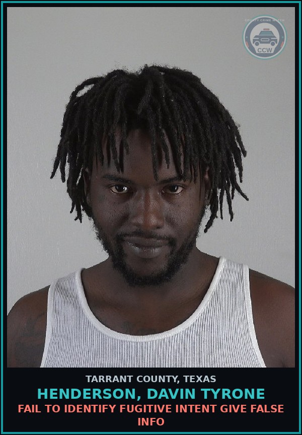Booking mugshot of Henderson, Davin Tyrone in Tarrant County