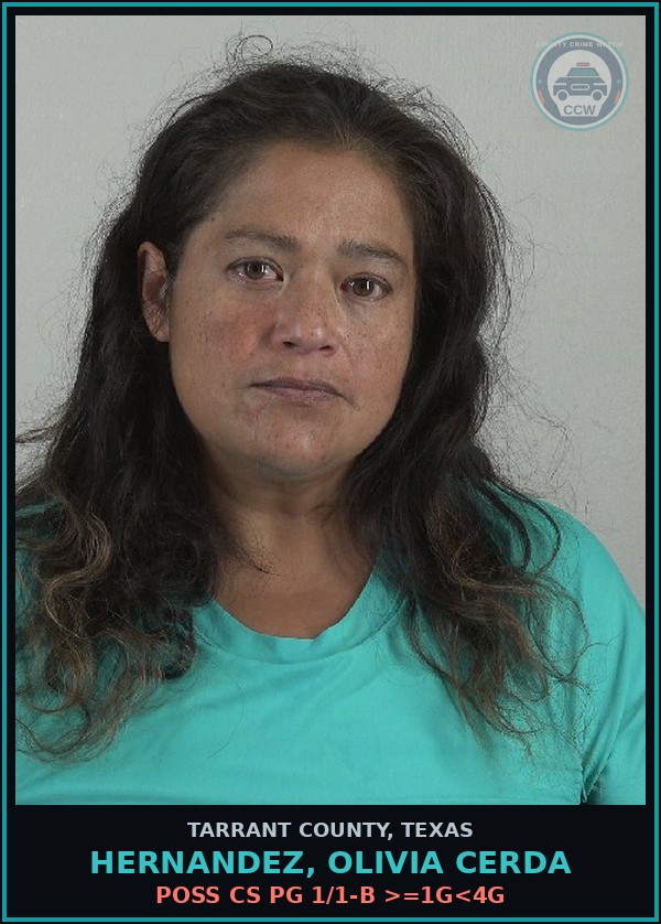 Booking mugshot of Hernandez, Olivia Cerda in Tarrant County