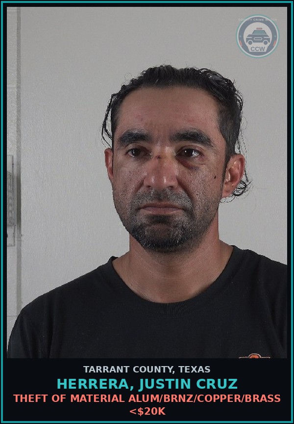Booking mugshot of Herrera, Justin Cruz in Tarrant County