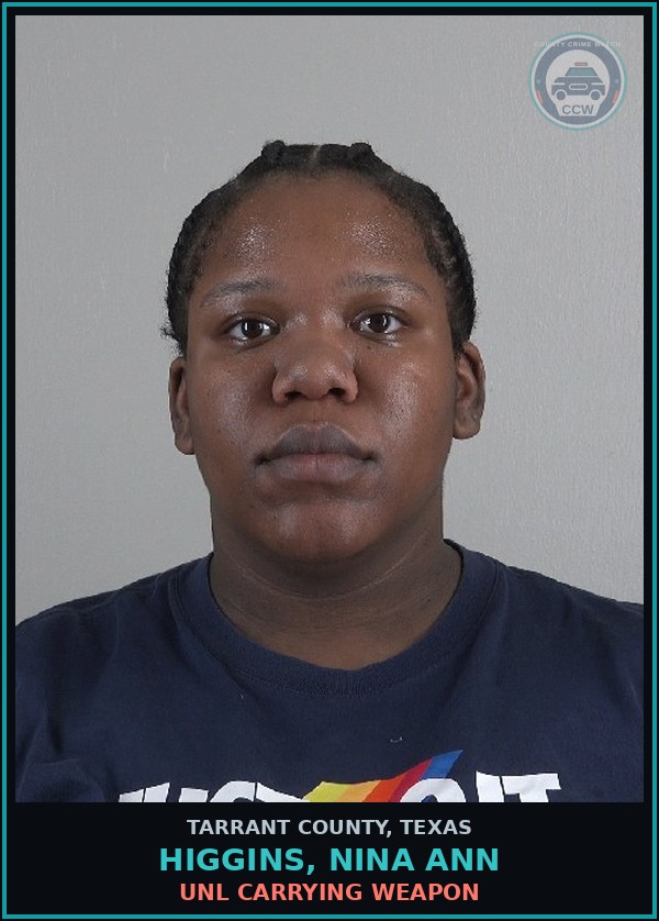 Booking mugshot of Higgins, Nina Ann in Tarrant County