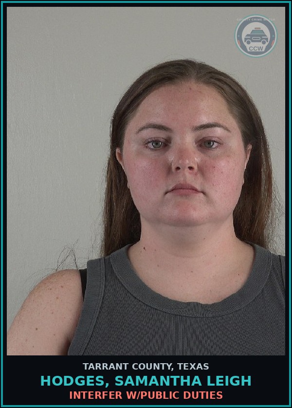 Booking mugshot of Hodges, Samantha Leigh in Tarrant County