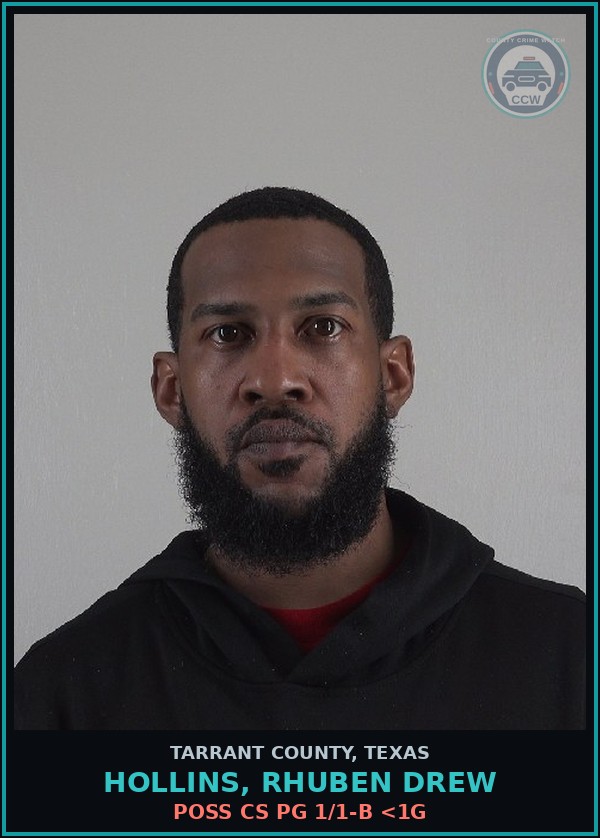 Booking mugshot of Hollins, Rhuben Drew in Tarrant County