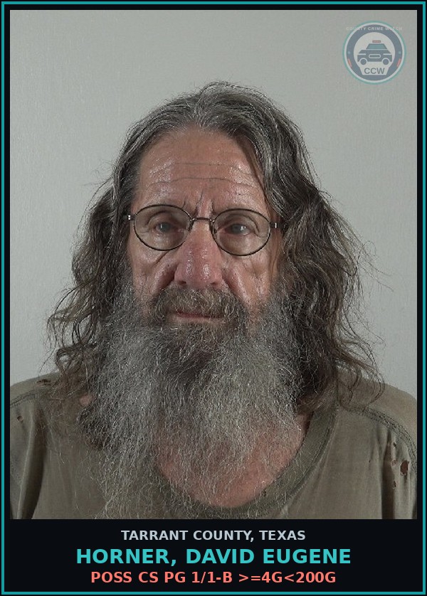 Booking mugshot of Horner, David Eugene in Tarrant County