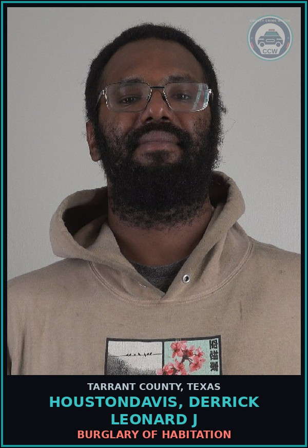 Booking mugshot of Houstondavis, Derrick Leonard J in Tarrant County