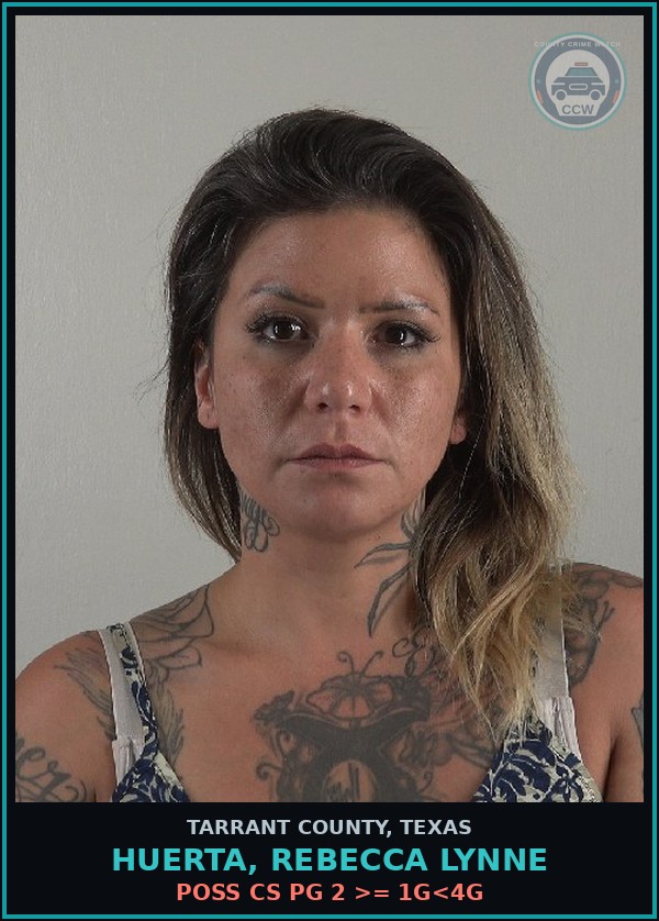 Booking mugshot of Huerta, Rebecca Lynne in Tarrant County