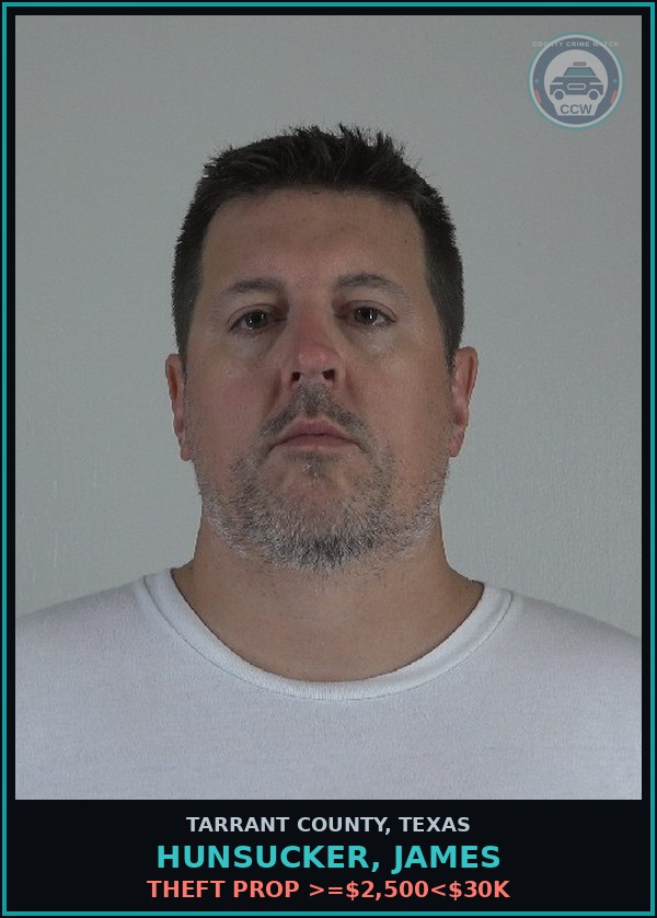 Booking mugshot of Hunsucker, James in Tarrant County