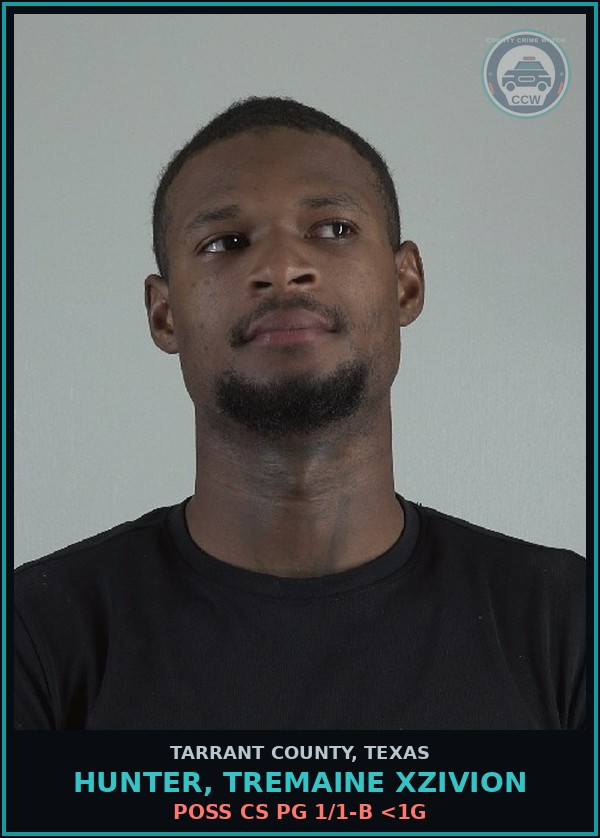 Booking mugshot of Hunter, Tremaine Xzivion in Tarrant County