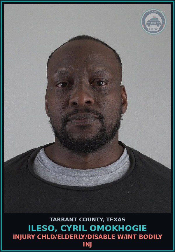 Booking mugshot of Ileso, Cyril Omokhogie in Tarrant County