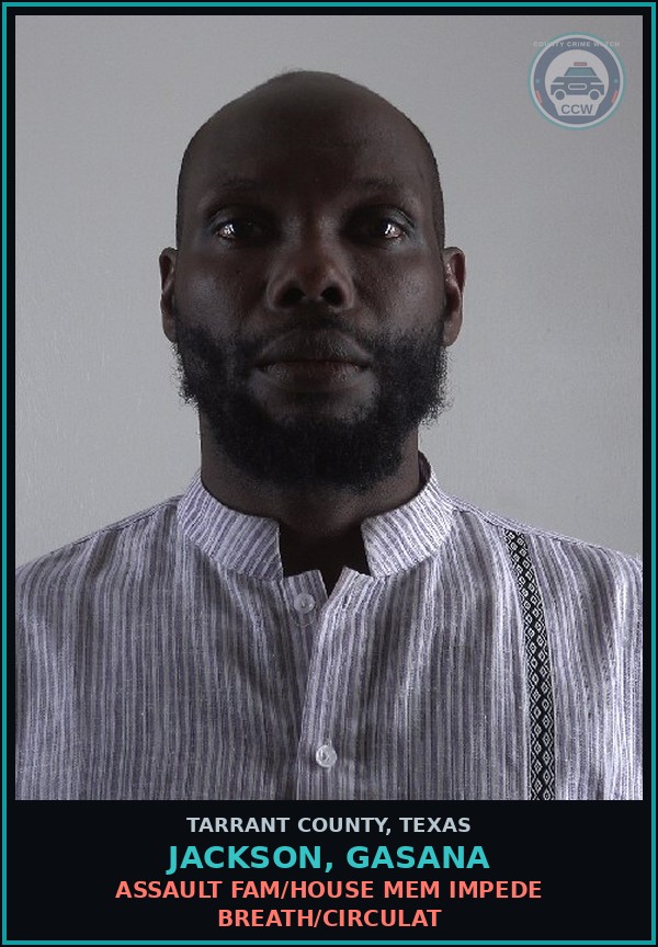 Booking mugshot of Jackson, Gasana in Tarrant County