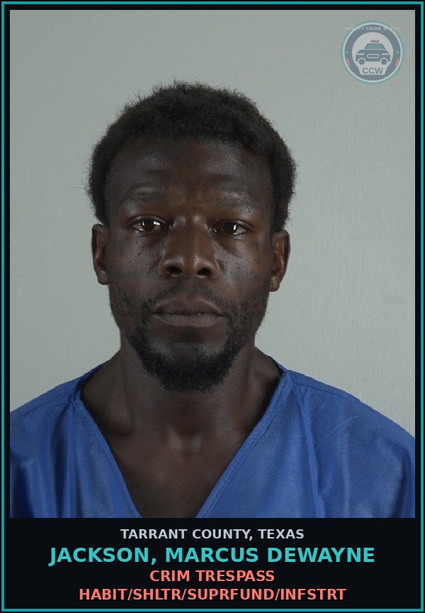 Booking mugshot of Jackson, Marcus Dewayne in Tarrant County