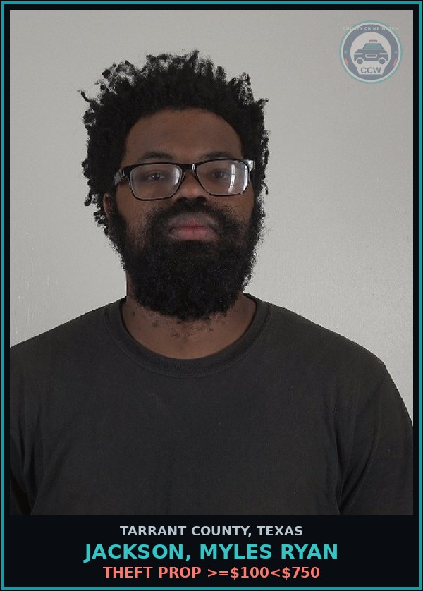 Booking mugshot of Jackson, Myles Ryan in Tarrant County