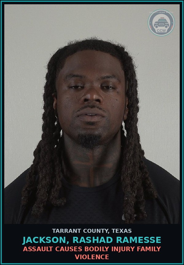 Booking mugshot of Jackson, Rashad Ramesse in Tarrant County