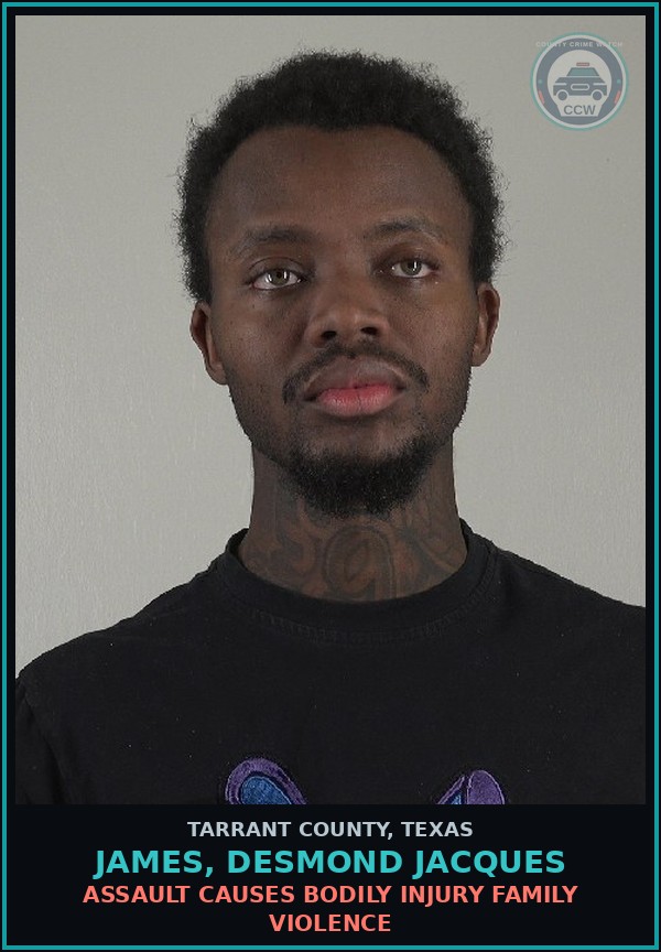Booking mugshot of James, Desmond Jacques in Tarrant County