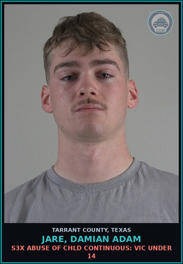 Booking mugshot of Jare, Damian Adam in Tarrant County