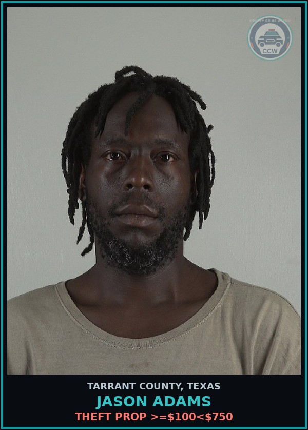 Booking mugshot of Jason Adams in Tarrant County