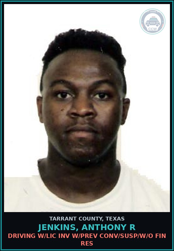 Booking mugshot of Jenkins, Anthony R in Tarrant County