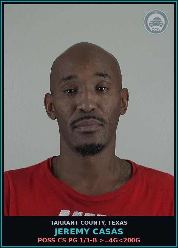Booking mugshot of Jeremy Casas in Tarrant County