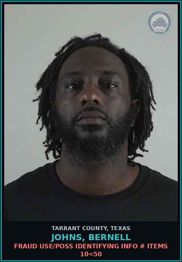 Booking mugshot of Johns, Bernell in Tarrant County