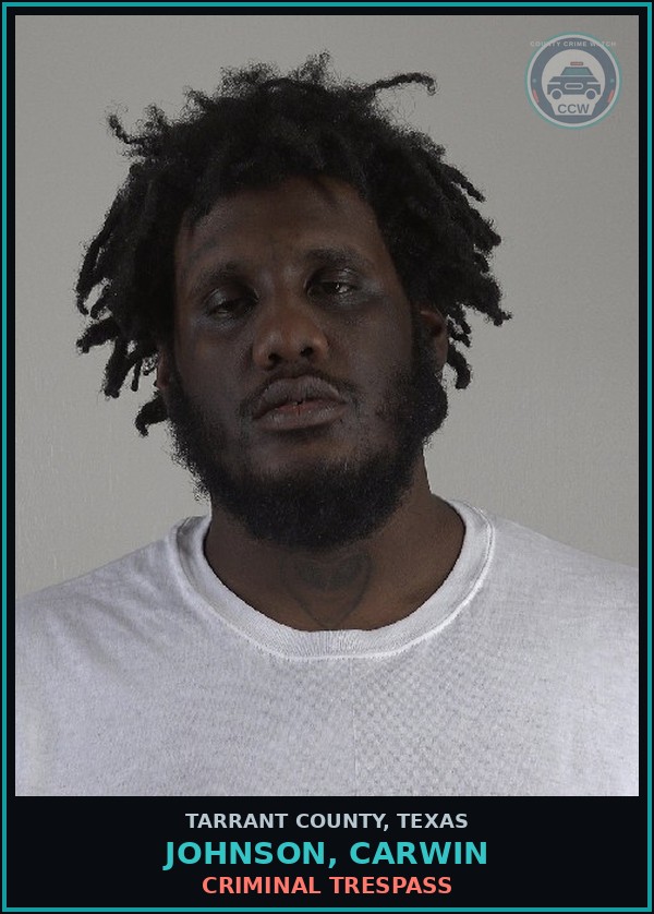 Booking mugshot of Johnson, Carwin in Tarrant County