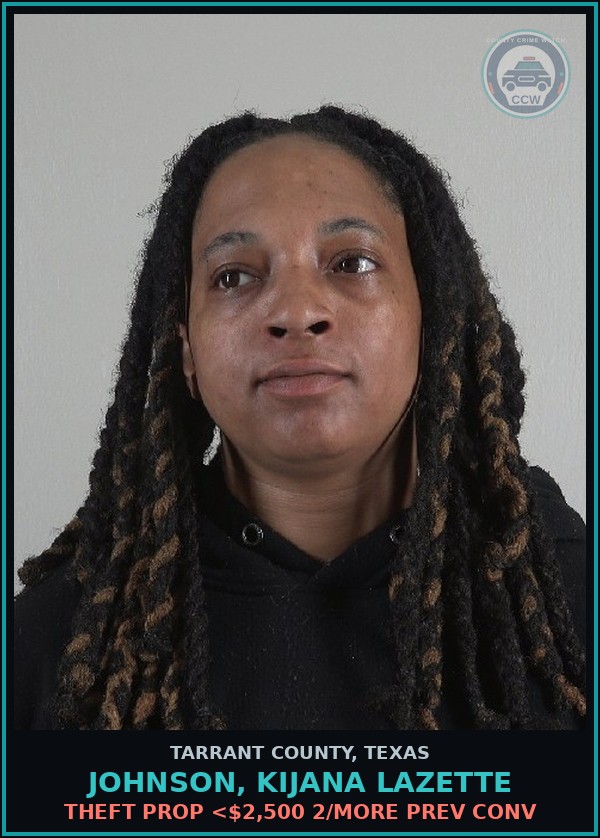 Booking mugshot of Johnson, Kijana Lazette in Tarrant County