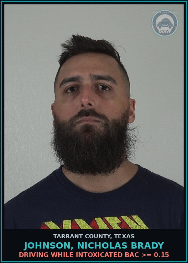 Booking mugshot of Johnson, Nicholas Brady in Tarrant County
