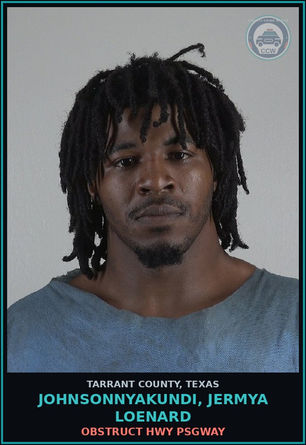 Booking mugshot of Johnsonnyakundi, Jermya Loenard in Tarrant County