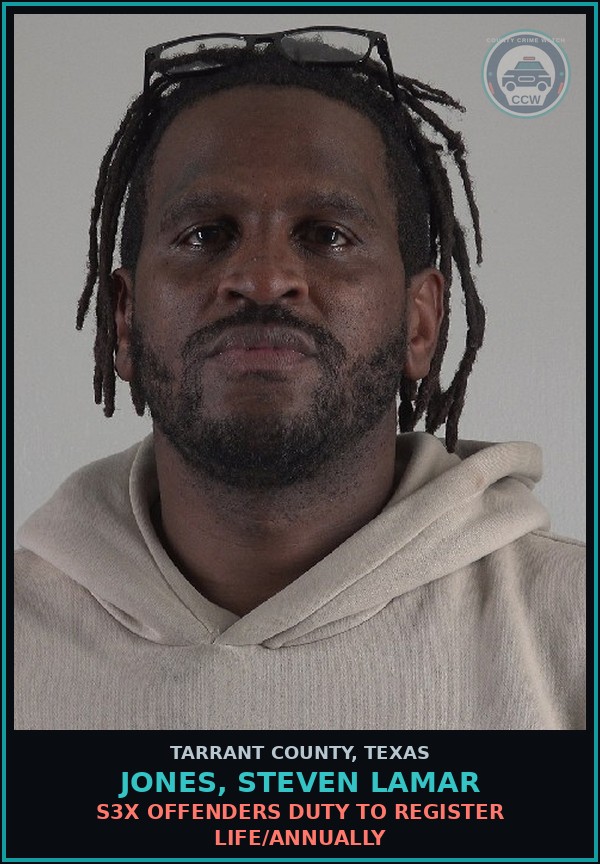 Booking mugshot of Jones, Steven Lamar in Tarrant County
