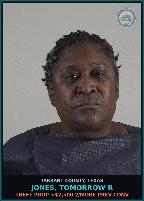 Booking mugshot of Jones, Tomorrow R in Tarrant County