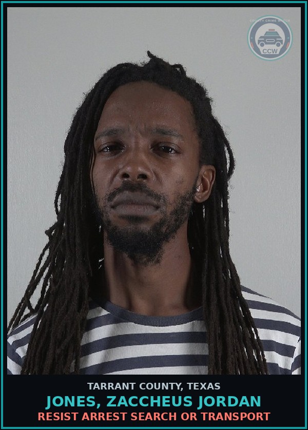 Booking mugshot of Jones, Zaccheus Jordan in Tarrant County